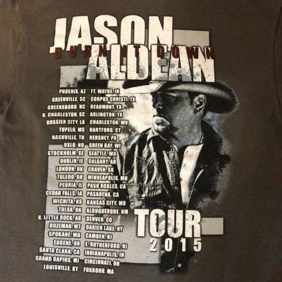 Jason Aldean Burn It Down 2015 Tour Shirt Women’s Small/Medium? Gray Tee Used - Picture 3 of 7